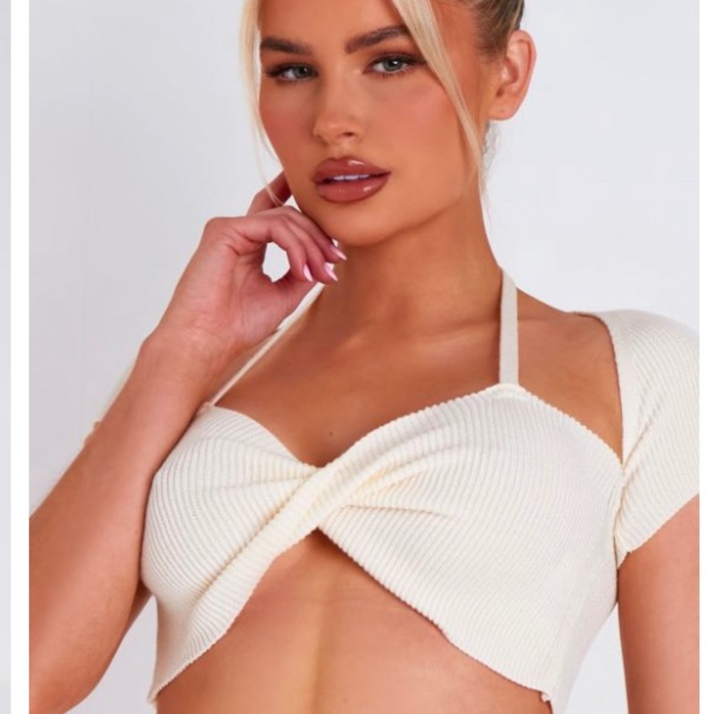 Ivory twist front cap crop top